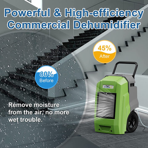 AlorAir 180 Pints Commercial Dehumidifier with Pump Drain Hose, Smart Wi-Fi Dehumidifier for Large Basement, Industrial or Commercial Space, Smart Wi-Fi, 5 Years Warranty, Green