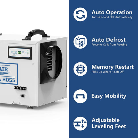 ALORAIR Basement/Crawl Space Dehumidifiers Removal 120 PPD (Saturation), 55 Pint Commercial Dehumidifier, cETL Listed, 5 Years Warranty, Auto Defrosting, Optional Remote Monitoring