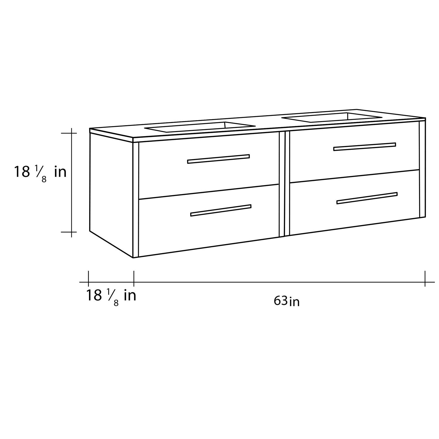 64" Double Vanity, Wall Mount, 4 Drawers with Soft Close, Sand - White, Serie Nova by VALENZUELA