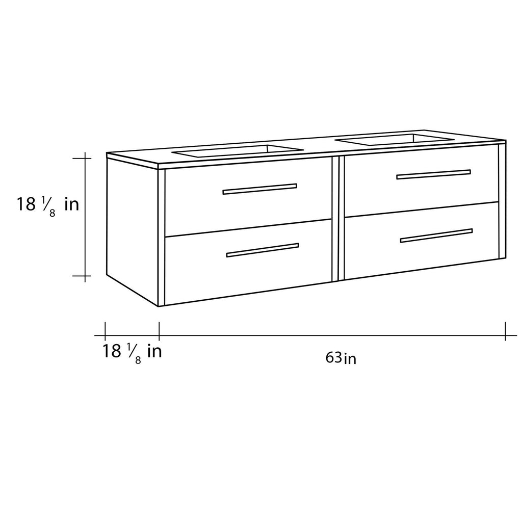 64" Double Vanity, Wall Mount, 4 Drawers with Soft Close, Sand - White, Serie Nova by VALENZUELA