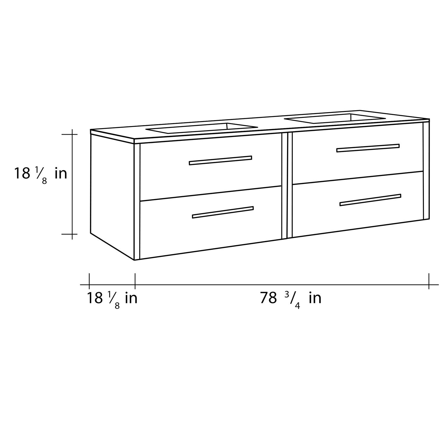 80" Double Vanity, Wall Mount, 4 Drawers with Soft Close, Moon, Serie Nova by VALENZUELA