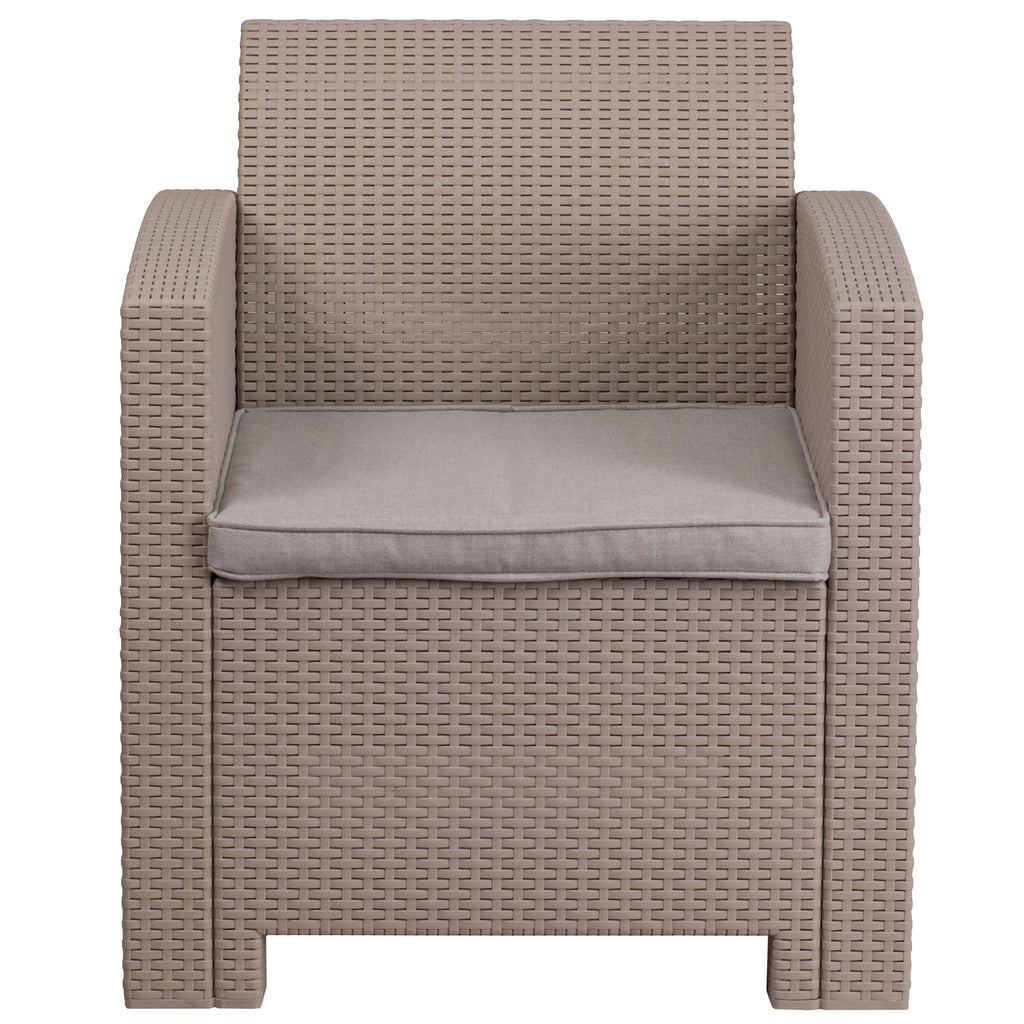 BRAVO! Light Gray Faux Rattan Chair with Outdoor All-Weather Light Gray Cushion
