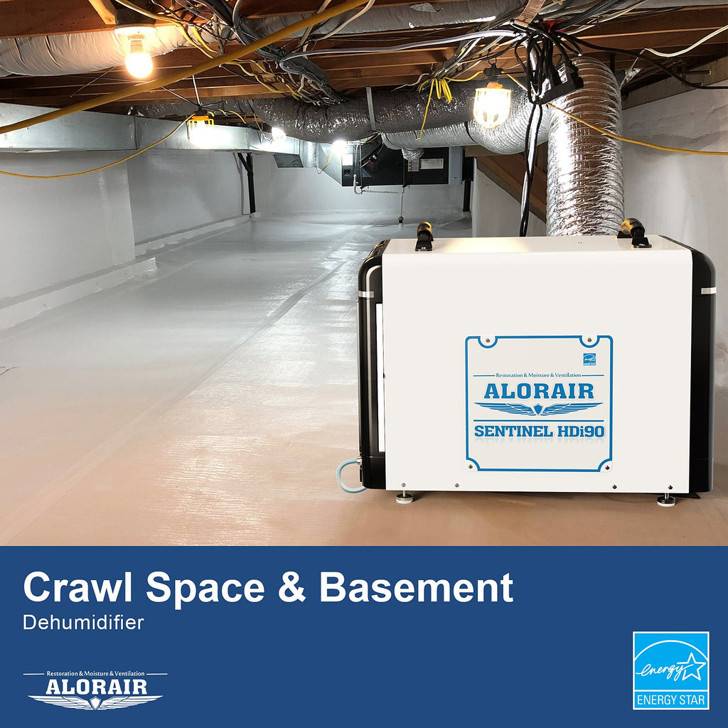 AlorAir Basement/Crawlspace Dehumidifiers 198 PPD (Saturation), 90 Pints (AHAM), 5 Years Warranty, Condensate Pump, Auto Defrosting, Rare Earth Alloy Tube Evaporator, Remote Control (optional)