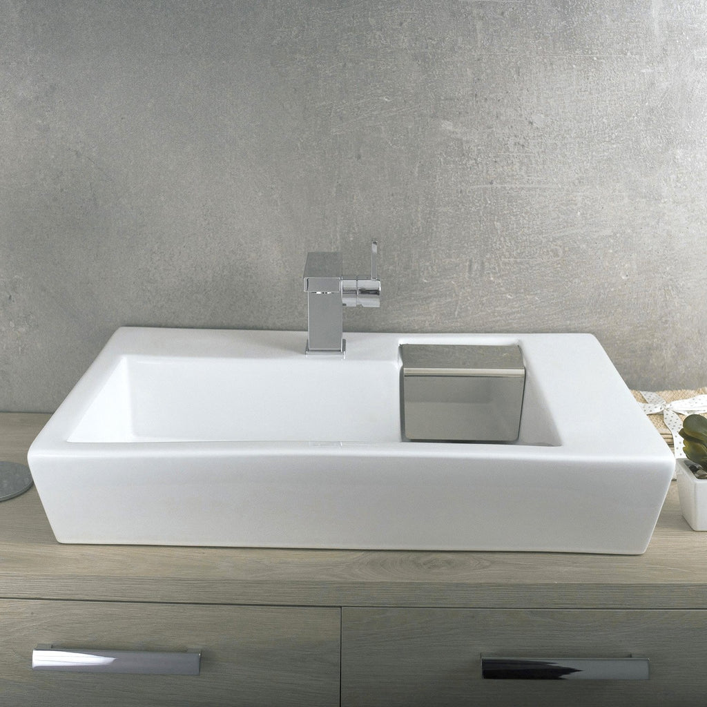 DAX Ceramic Rectangle Single Bowl Bathroom Vessel Sink, White Finish,  20-1/8 x 17-2/8 x 6 Inches (BSN-252A)