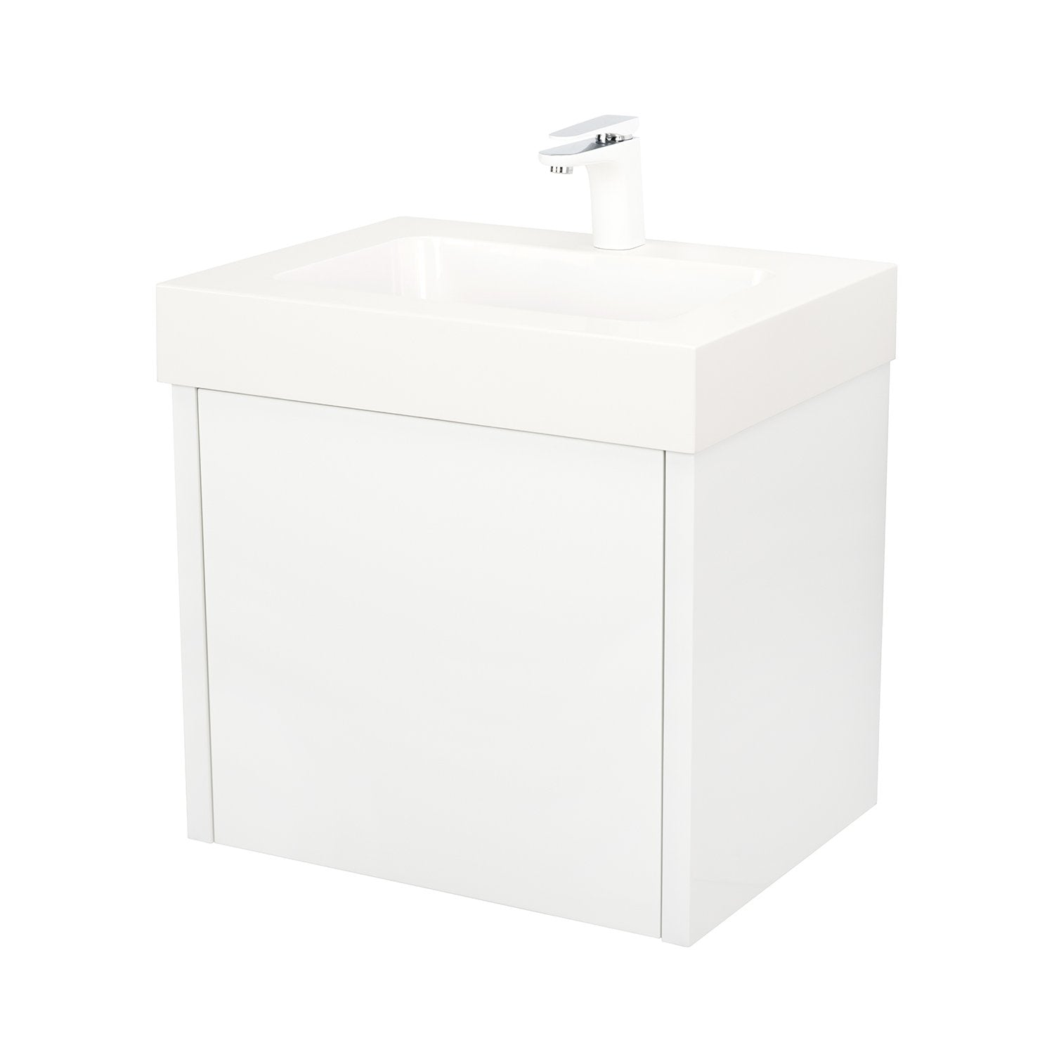 24" Single Vanity Cabinet, Wall Mount, 1 Big Drawer with Hidden Drawer, White Gloss, O'HANA Collection by DAX