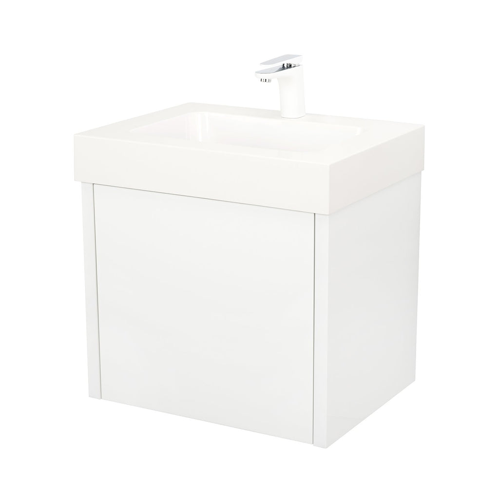 24" Single Vanity Cabinet, Wall Mount, 1 Big Drawer with Hidden Drawer, White Gloss, O'HANA Collection by DAX