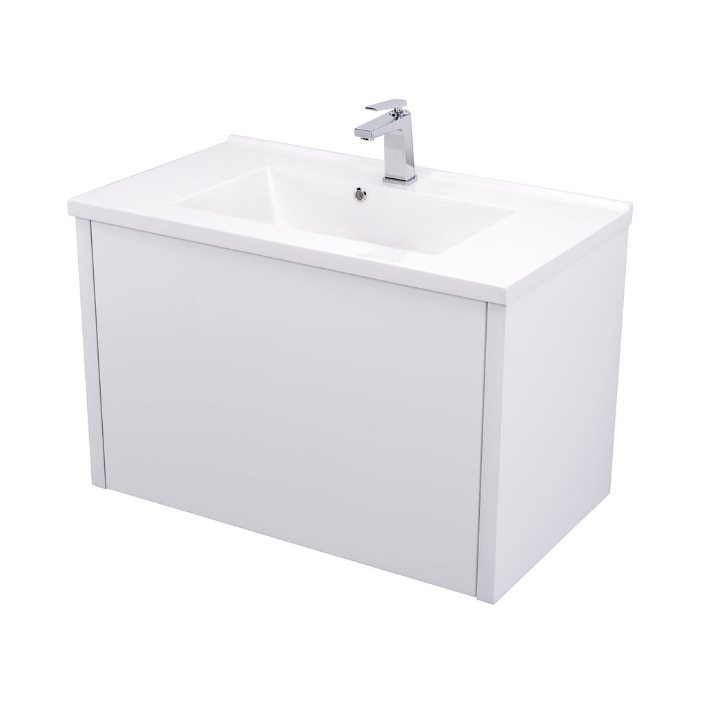 32" Single Vanity Cabinet, Wall Mount, 1 Big Drawer with Hidden Drawer, White Gloss, 'OHANA Collection by DAX
