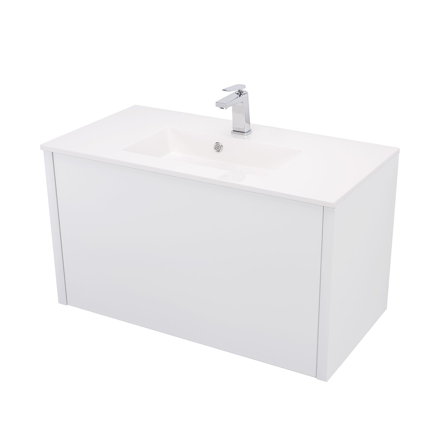 36" Single Vanity Cabinet, Wall Mount, 1 Big Drawer with Hidden Drawer, White Gloss, 'OHANA Collection by DAX