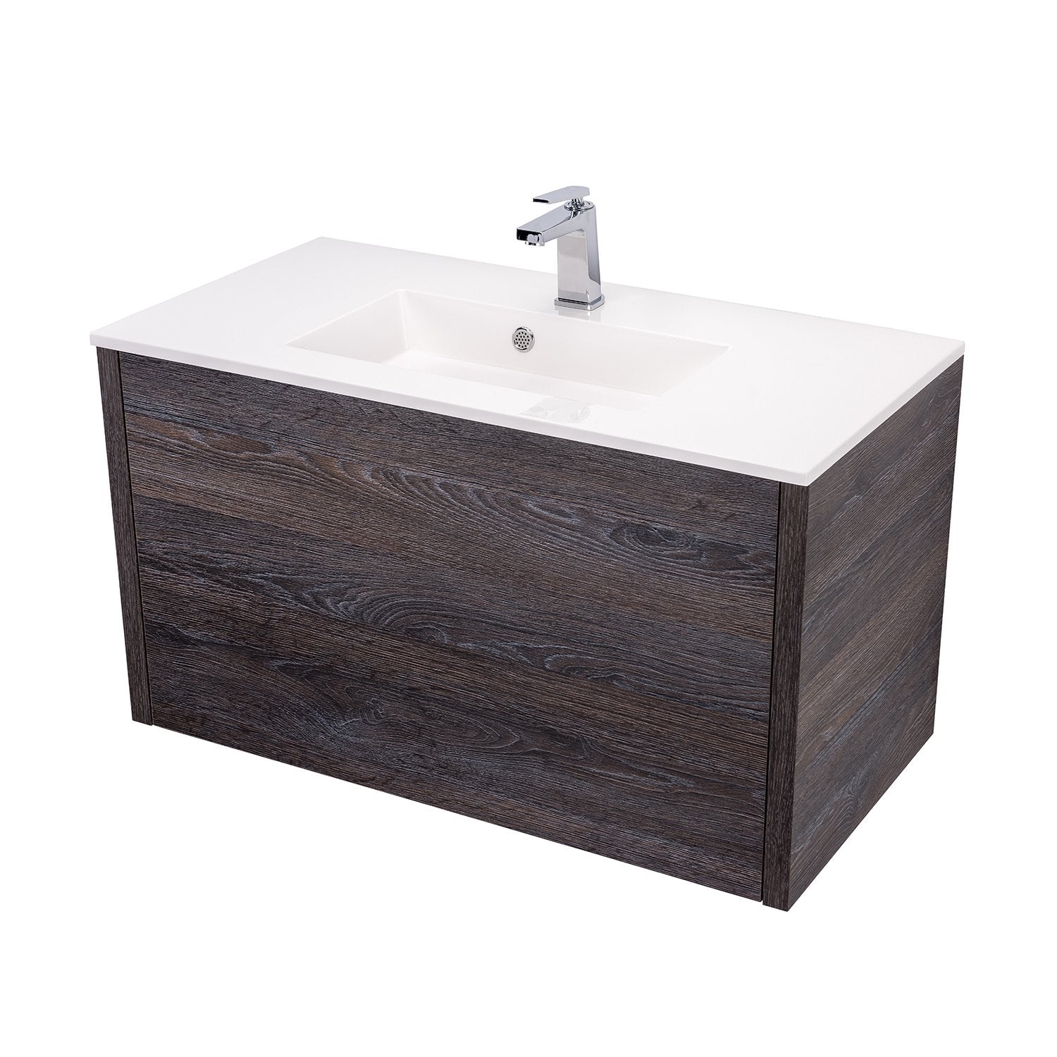 36" Single Vanity Cabinet, Wall Mount, 1 Big Drawer with Hidden Drawer, Oak Chicago, 'OHANA Collection by DAX