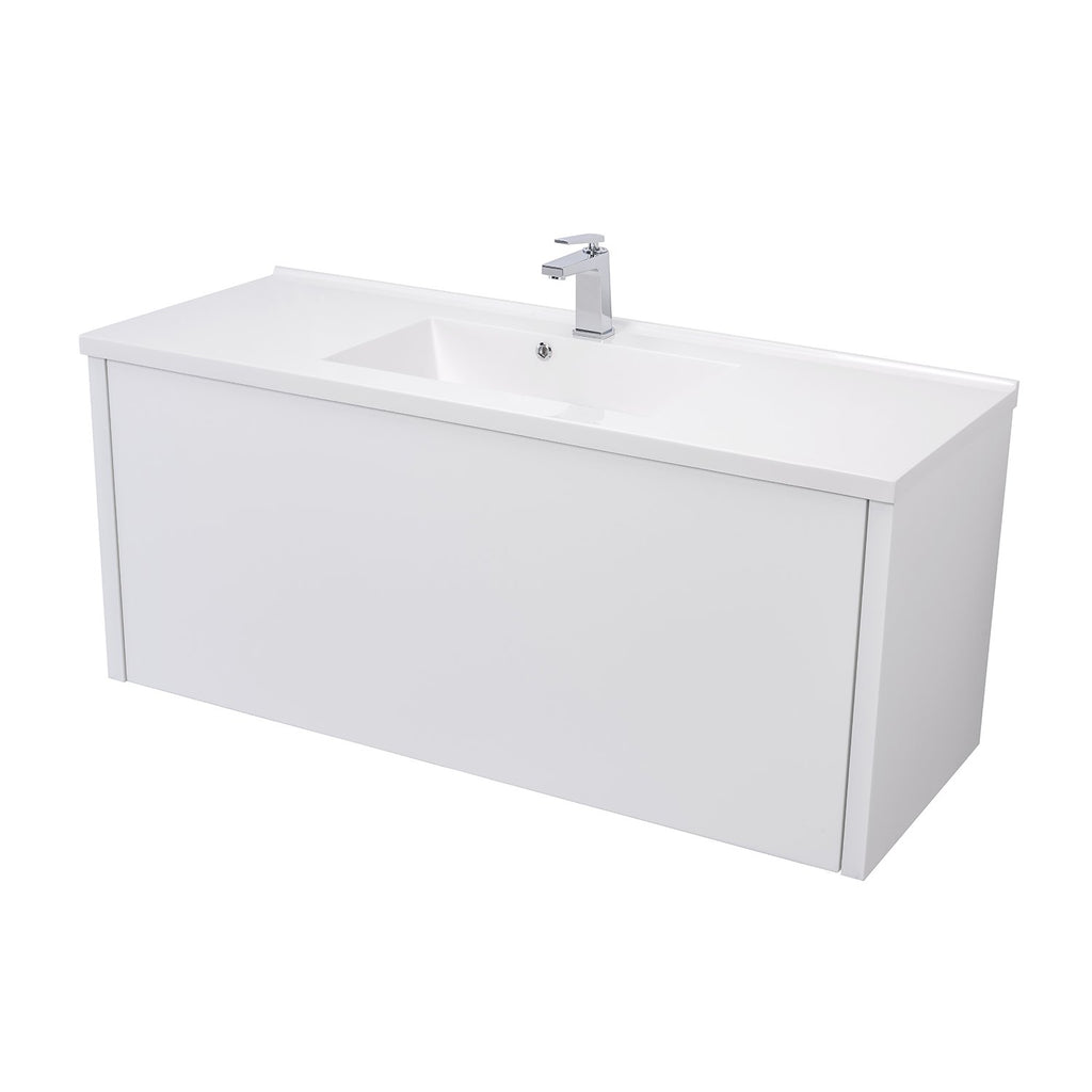 48" Single Vanity Cabinet, Wall Mount, 1 Big Drawer with Hidden Drawer, White Gloss, 'OHANA Collection by DAX