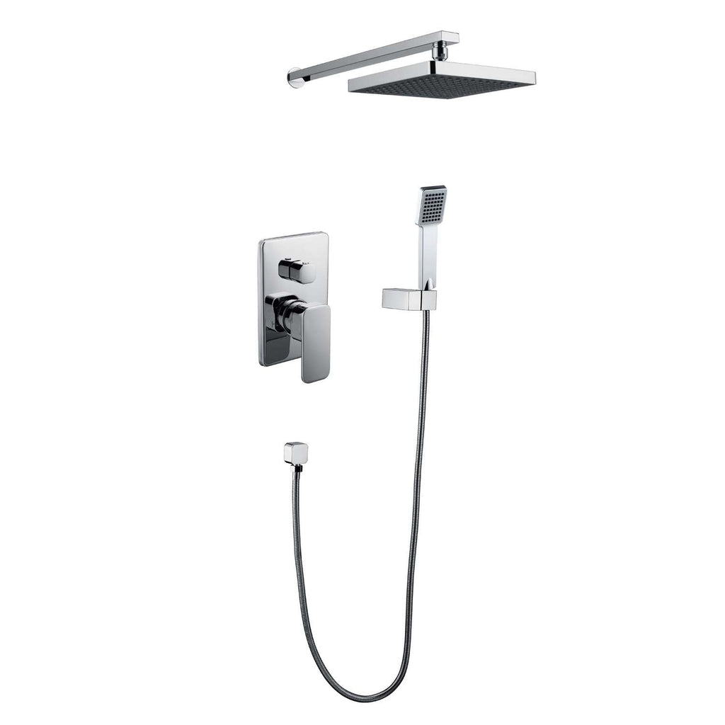 DAX Bathroom Rain Mixer Shower, Square Rainfall Shower Head System with Shower Trim and Hand Shower, Wall Mount, Chrome Finish (DAX-6813B-CR)