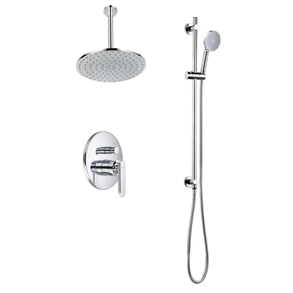 DAX Shower System, Faucet Set, with Round Rain Shower Head and Glide Rail Hand Shower, Wall Mount, Brass Body, Chrome Finish (DAX-8312)