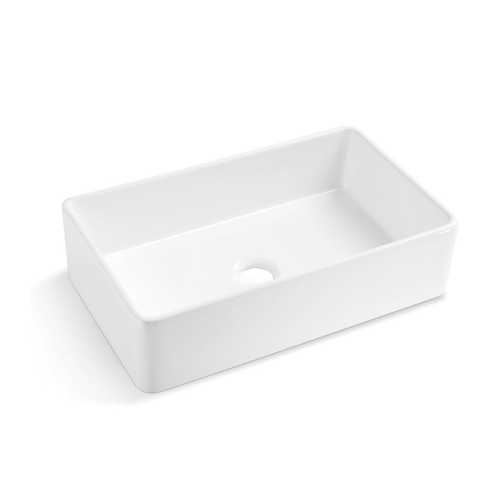 DAX Farmhouse Single Bowl Kitchen Sink, Fine Porcelain, White Finish, 33 x 20 x 8-5/8 Inches (DAX-C3320)