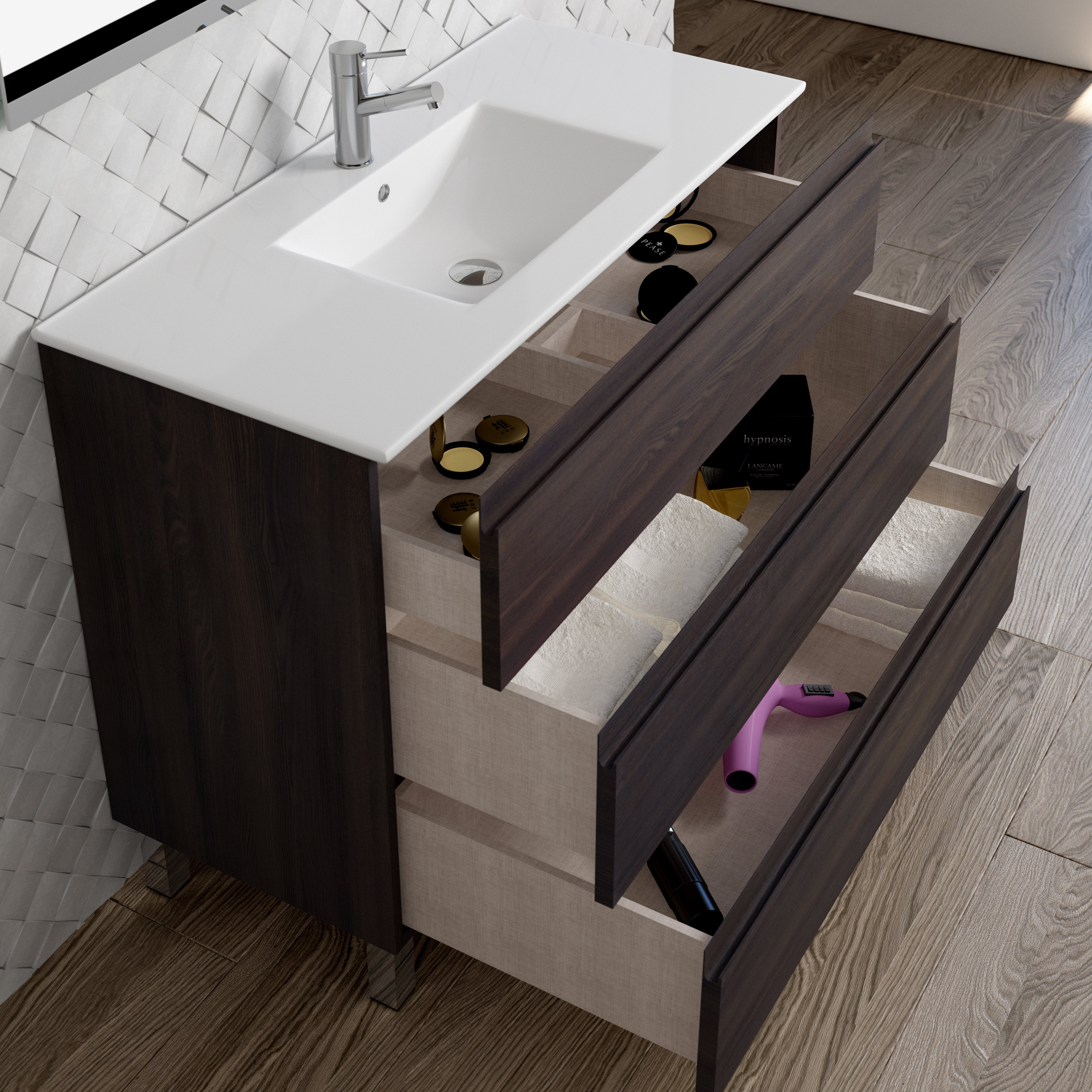 DAX Costa vanity cabinet, 40", glossy wenge with Onix basin (DAX-COS014013-ONX)