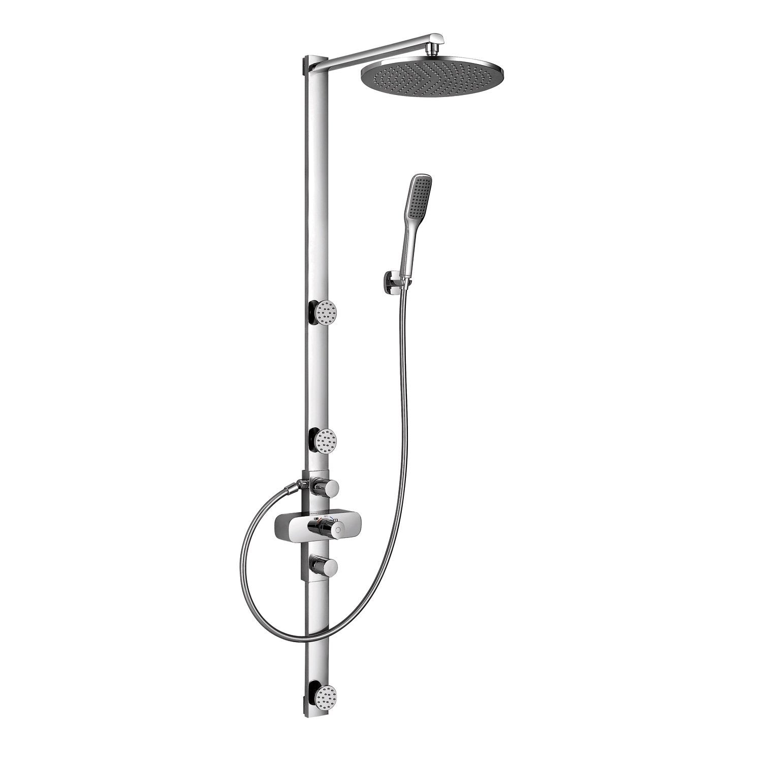 DAX Shower System with Round Rain Shower Head, 3 Nozzles, Hand Shower and Individual Controls, Wall Mount, Brass Body, Chrome Finish (DAX-FH8452-675)