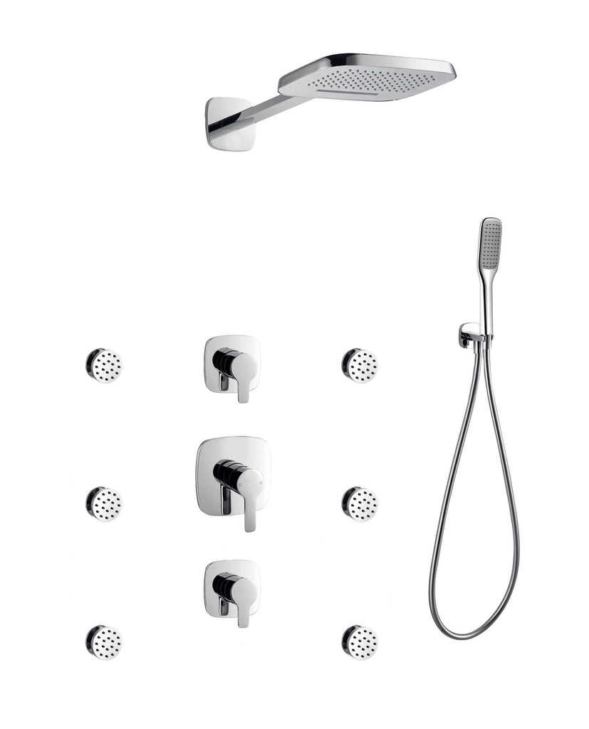 DAX Shower System, Faucet Set, with Square Rainfall Shower Head with 6 Nozzles, Hand Shower and Individual Controls, Chrome Finish, (DAX-9910A)