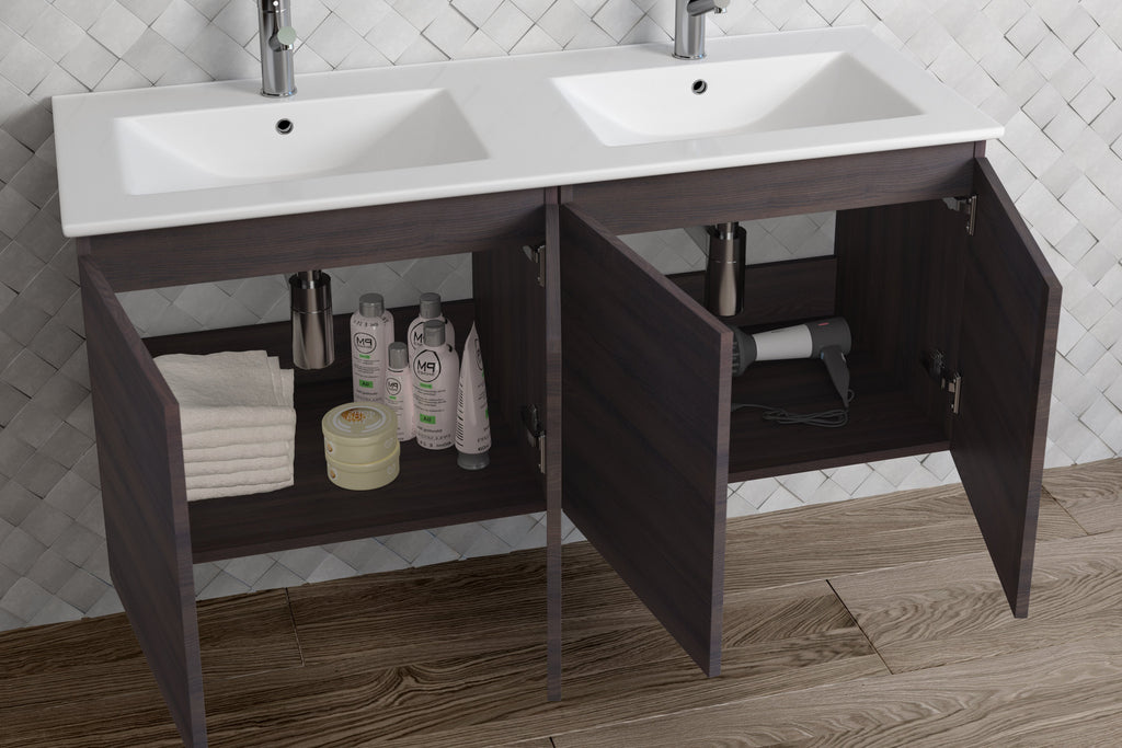DAX Malibu double vanity cabinet 48", glossy wenge with Onix basin (DAX-MAL014813-ONX)