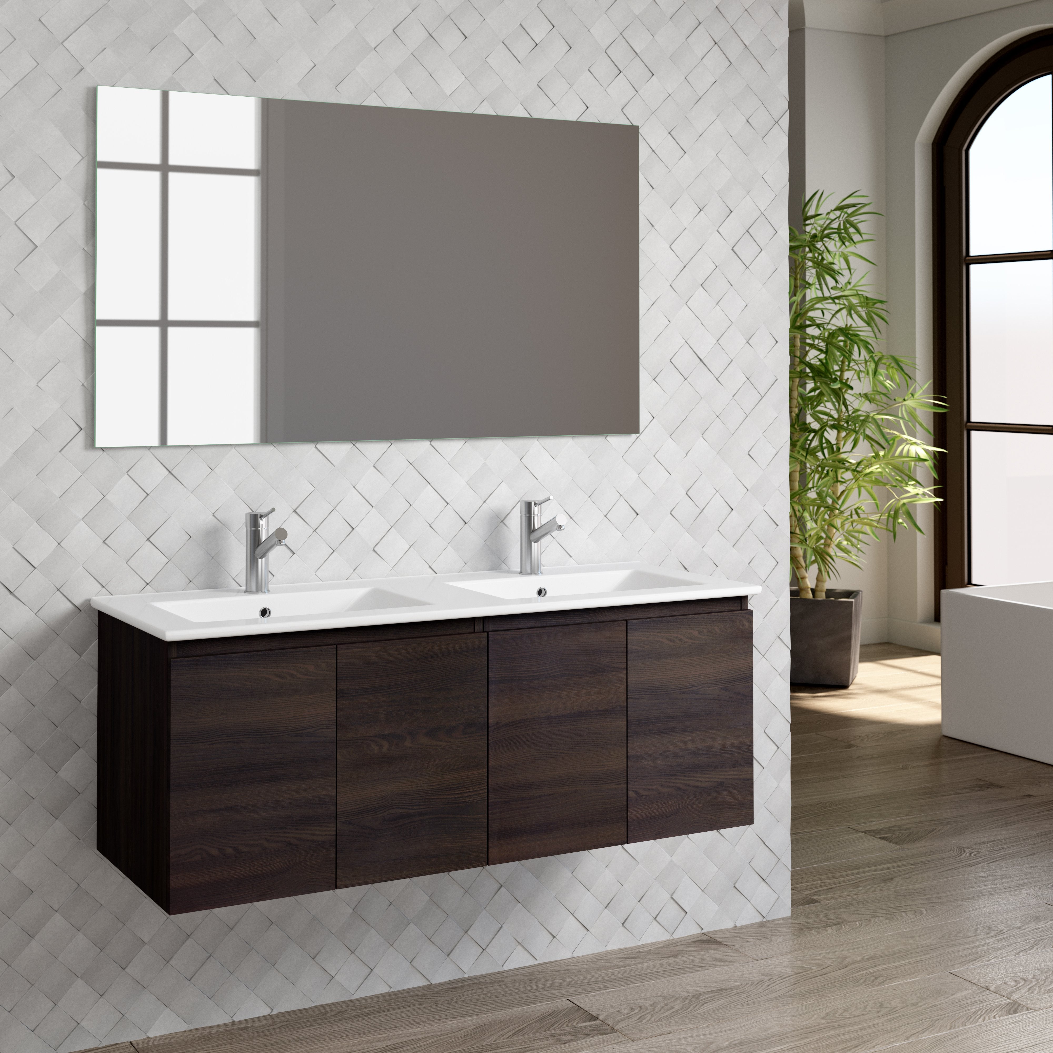 DAX Malibu double vanity cabinet 48", glossy wenge with Onix basin (DAX-MAL014813-ONX)