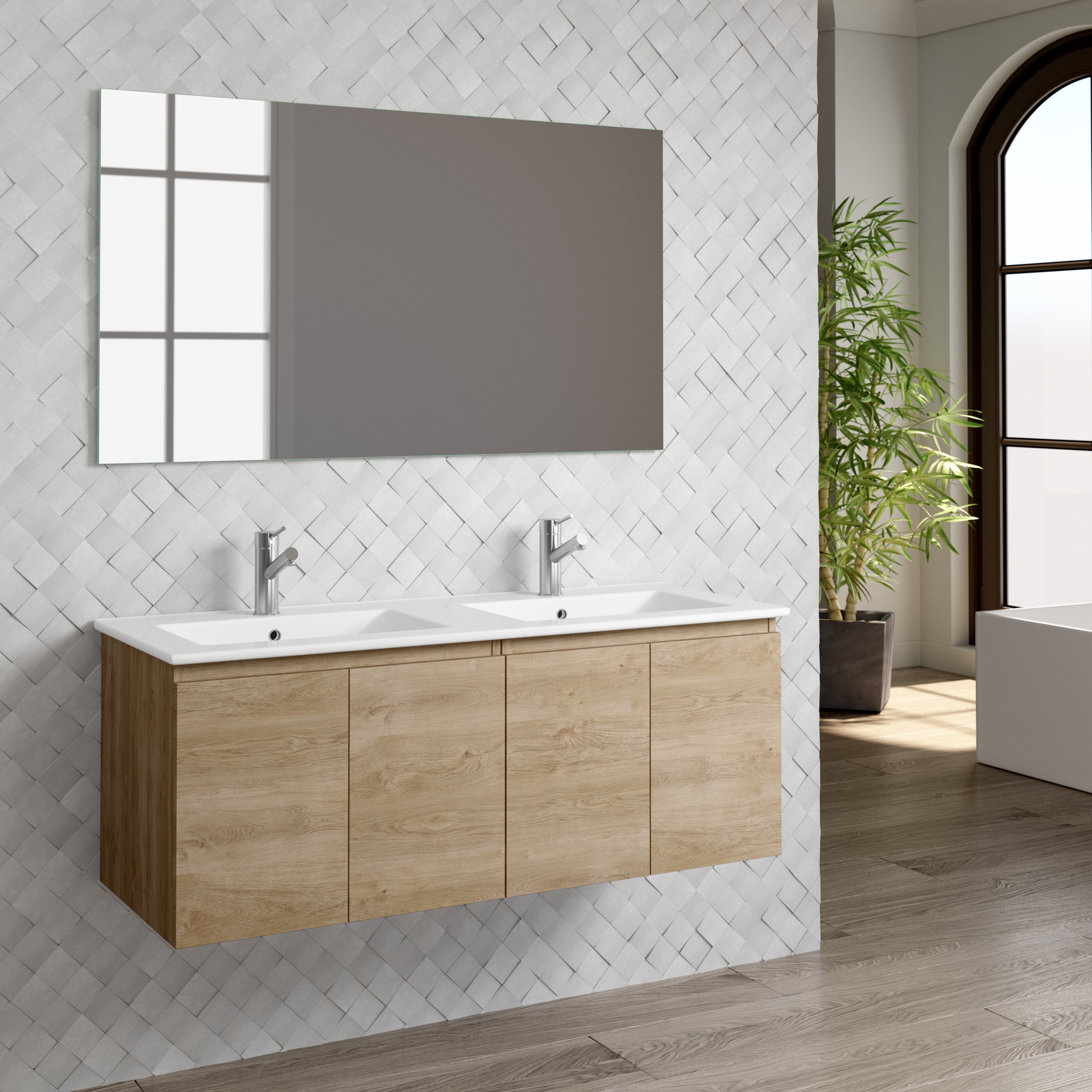 DAX Malibu double vanity cabinet 48", oak with Onix basin (DAX-MAL014814-ONX)