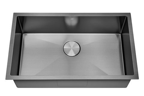 DAX Handmade Nanometre Single Bowl Undermount Kitchen Sink - Black Stainless Steel 304 - Accessories Included (DAX-NB3018-R10)