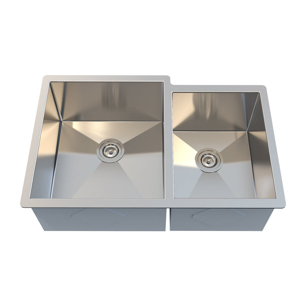 DAX Handmade 60/40 Double Bowl Undermount Kitchen Sink, 16 Gauge Stainless Steel, Brushed Finish, 31 X 20 X 10 Inches (DAX-SQ-3120-16)