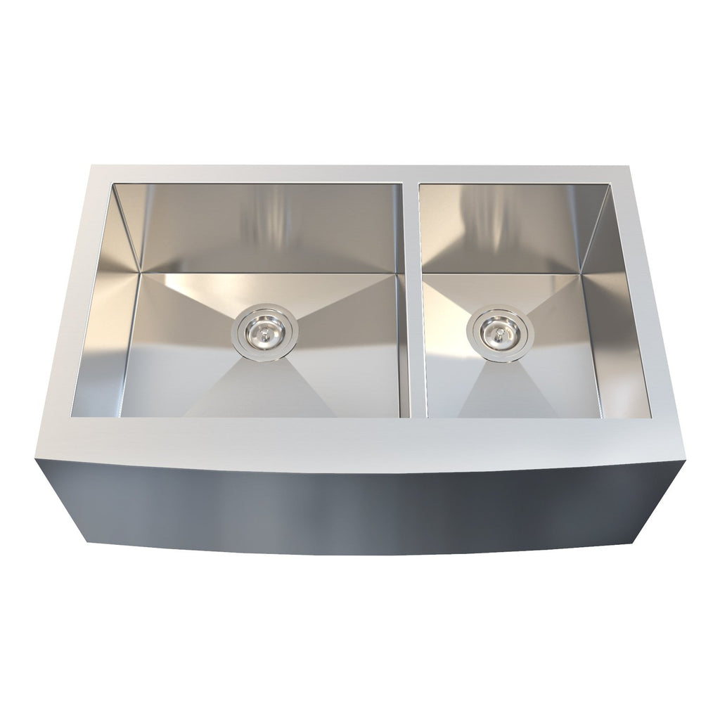 DAX Farmhouse 70/30 Double Bowl Kitchen Sink, 16 Gauge Stainless Steel, Brushed Finish, 33 x 20 x 10 Inches (DAX-SQ-3320F-16)