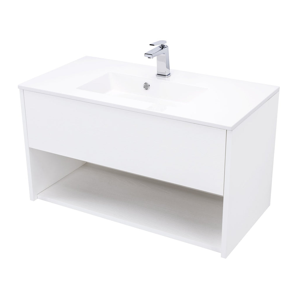 36" Single Vanity Cabinet, Wall Mount, 1 Drawer, White, ZEN Collection by DAX
