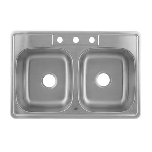 DAX 50/50 Double Bowl Top Mount Kitchen Sink, 20 Gauge Stainless Steel, Brushed Finish , 33 x 22 x 9 Inches (KA-OM3322)