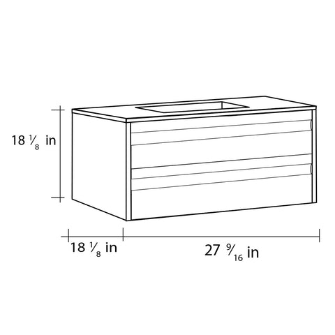 28" Single Vanity, Wall Mount, 2 Drawers with Soft Close, White, Serie Barcelona by VALENZUELA
