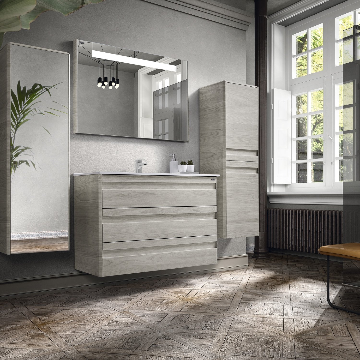 28" Single Vanity, Floor Mount, 3 Drawers with Soft Close, Cloud, Serie Barcelona by VALENZUELA