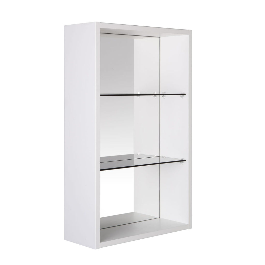 16" Open Side Cabinet with Shelves and Mirror, Wall Mount, White, Serie Class by VALENZUELA