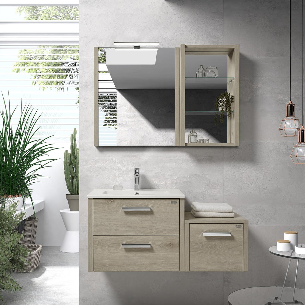 28" Slim Frame Bathroom Vanity Mirror, Wall Mount, Sand, Serie Nova by VALENZUELA
