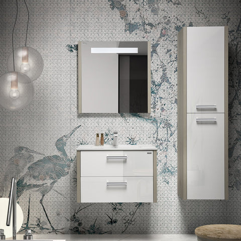 48" Single Vanity, Wall Mount, 2 Drawers with Soft Close, Sand - White, Serie Nova by VALENZUELA