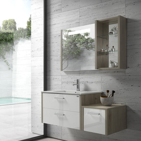28" Single Vanity, Wall Mount, 2 Drawers with Soft Close, Sand - White, Serie Nova by VALENZUELA