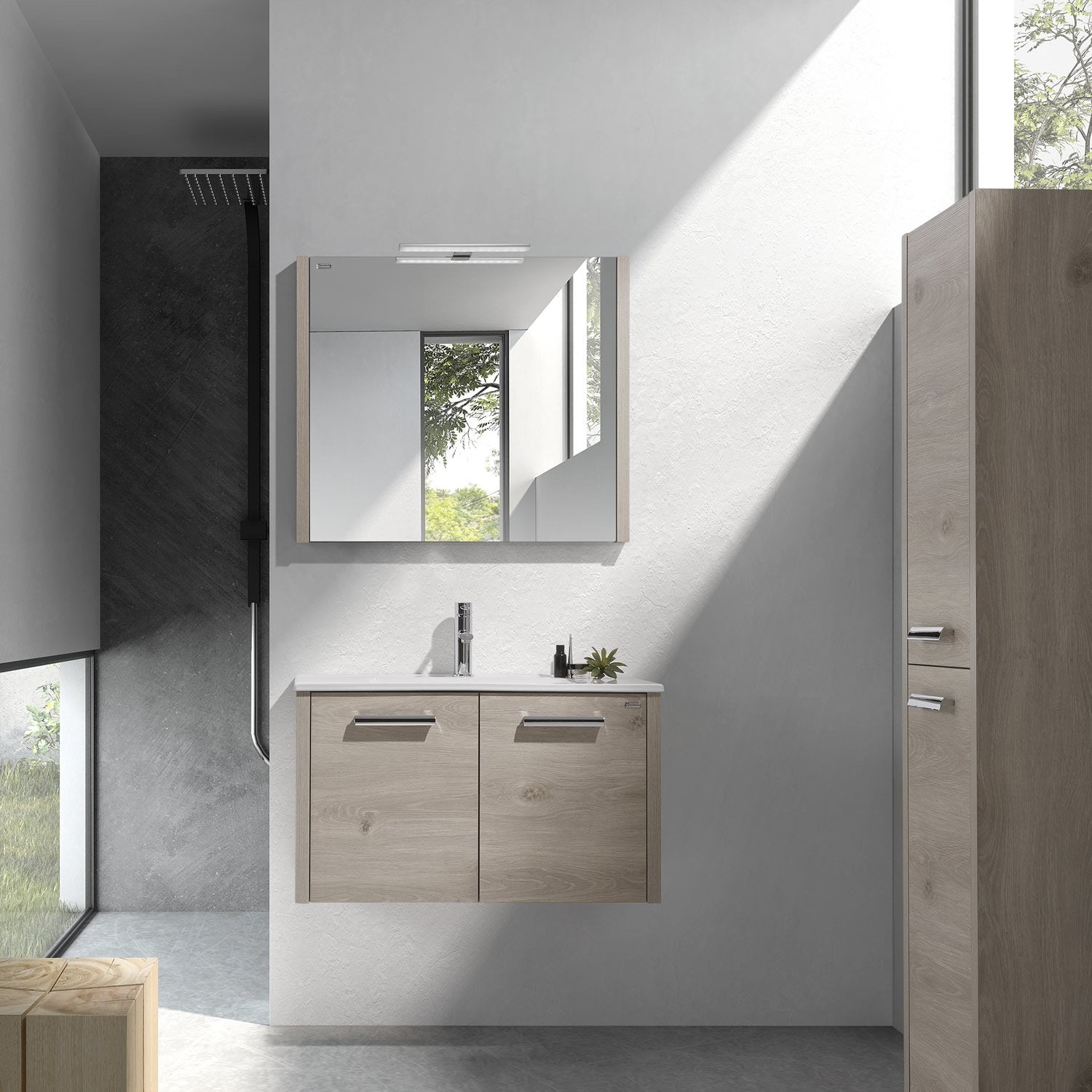 32" Single Vanity, Wall Mount, 2 Doors with Soft Close, Moon, Serie Nova by VALENZUELA