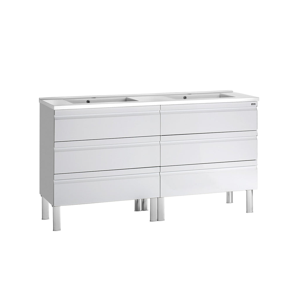48" Double Vanity, Floor Mount, 6 Drawers with Soft Close, White, Serie Solco by VALENZUELA