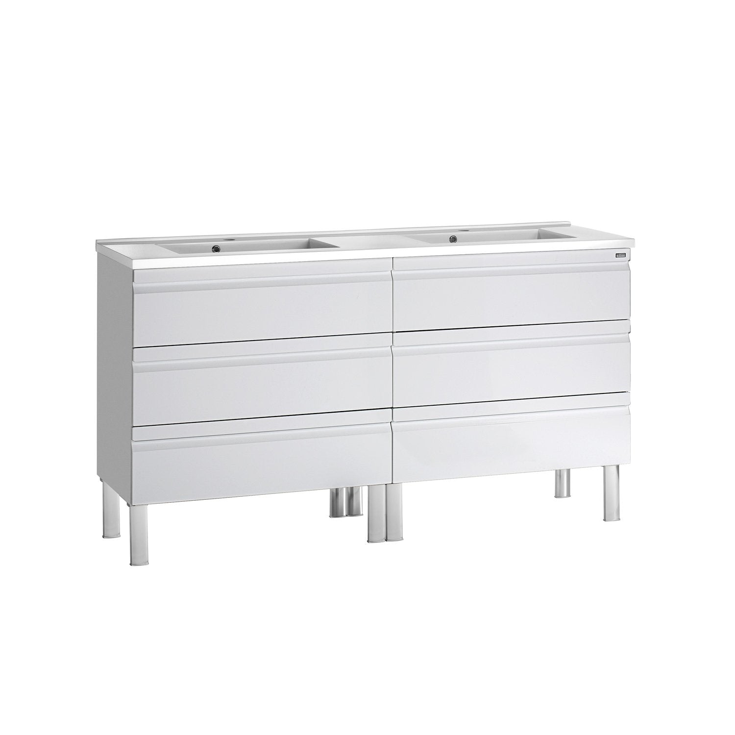 64" Double Vanity, Floor Mount, 6 Drawers with Soft Close, White, Serie Solco by VALENZUELA