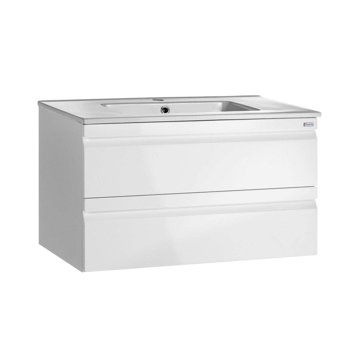 24" Single Vanity, Wall Mount, 2 Drawers with Soft Close, White Glossy, Serie Solco by VALENZUELA