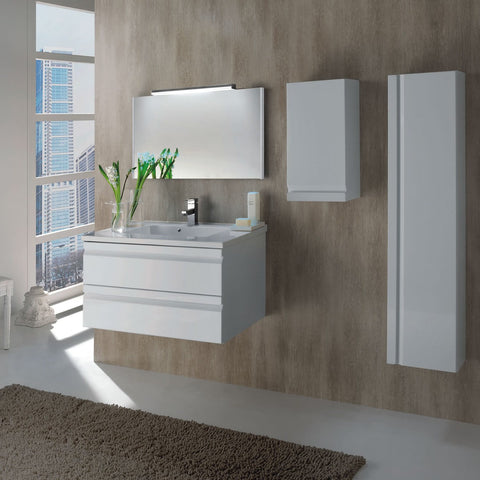28" Single Vanity, Wall Mount, 2 Drawers with Soft Close, White Glossy, Serie Solco by VALENZUELA