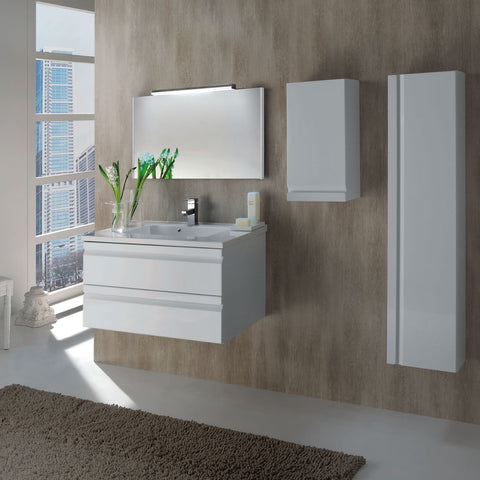 40" Single Vanity, Wall Mount, 2 Drawers with Soft Close, White Glossy, Serie Solco by VALENZUELA