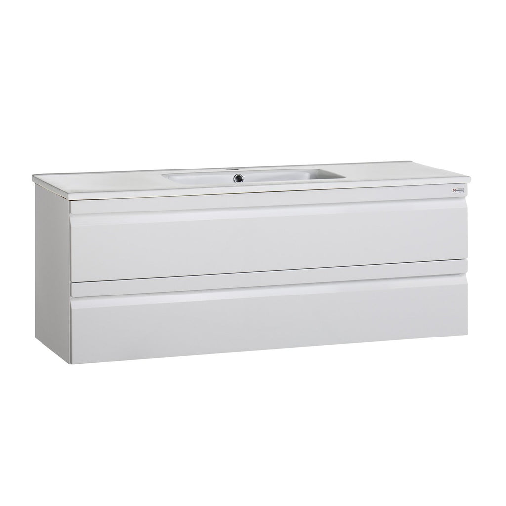 48" Single Vanity, Wall Mount, 2 Drawers with Soft Close, White Glossy, Serie Solco by VALENZUELA