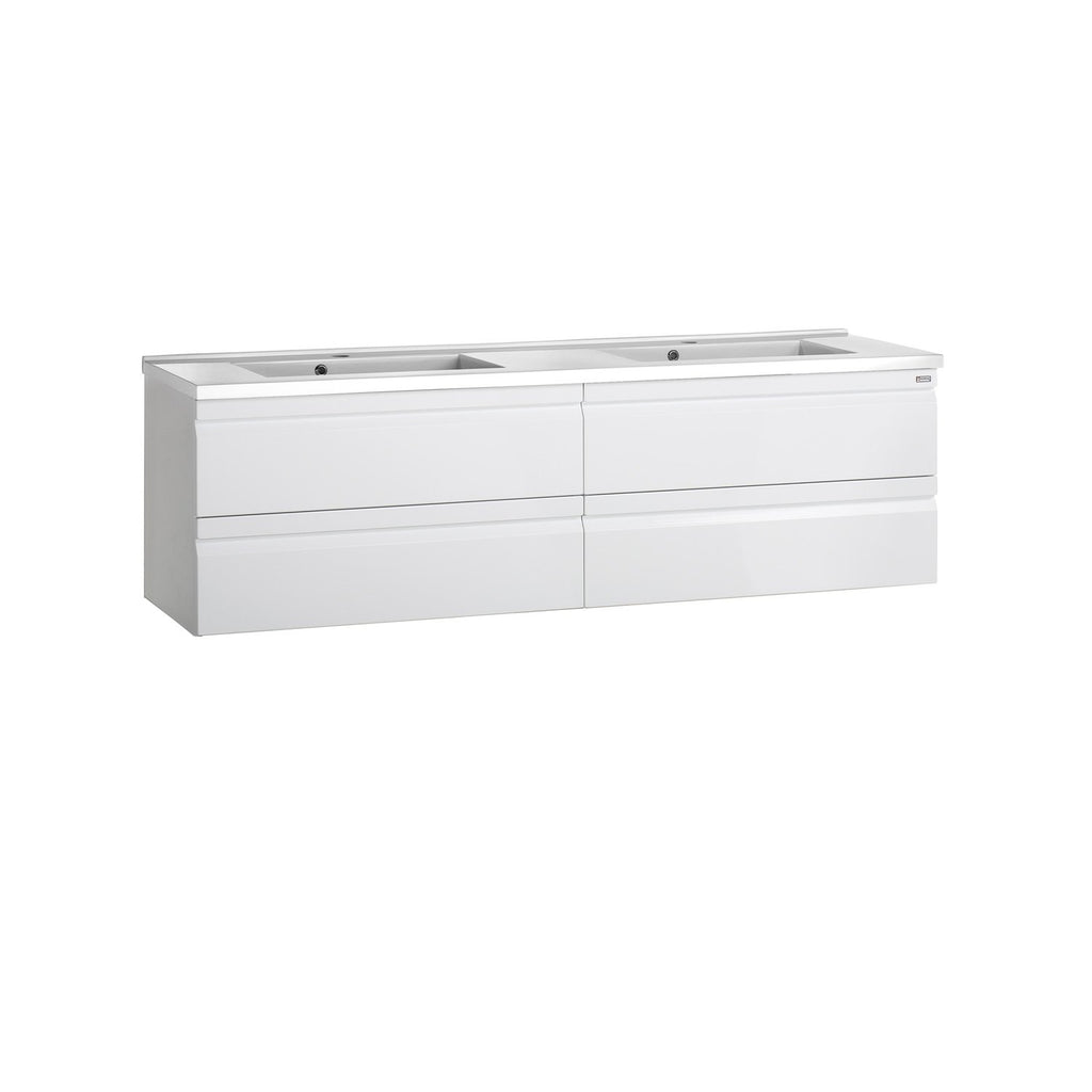 64" Double Vanity, Wall Mount, 4 Drawers with Soft Close, White, Serie Solco by VALENZUELA