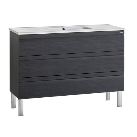 48" Single Vanity, Floor Mount, 3 Drawers with Soft Close, Grey, Serie Solco by VALENZUELA