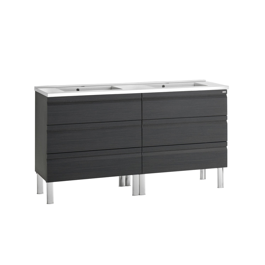 80" Double Vanity, Floor Mount, 6 Drawers with Soft Close, Grey, Serie Solco by VALENZUELA