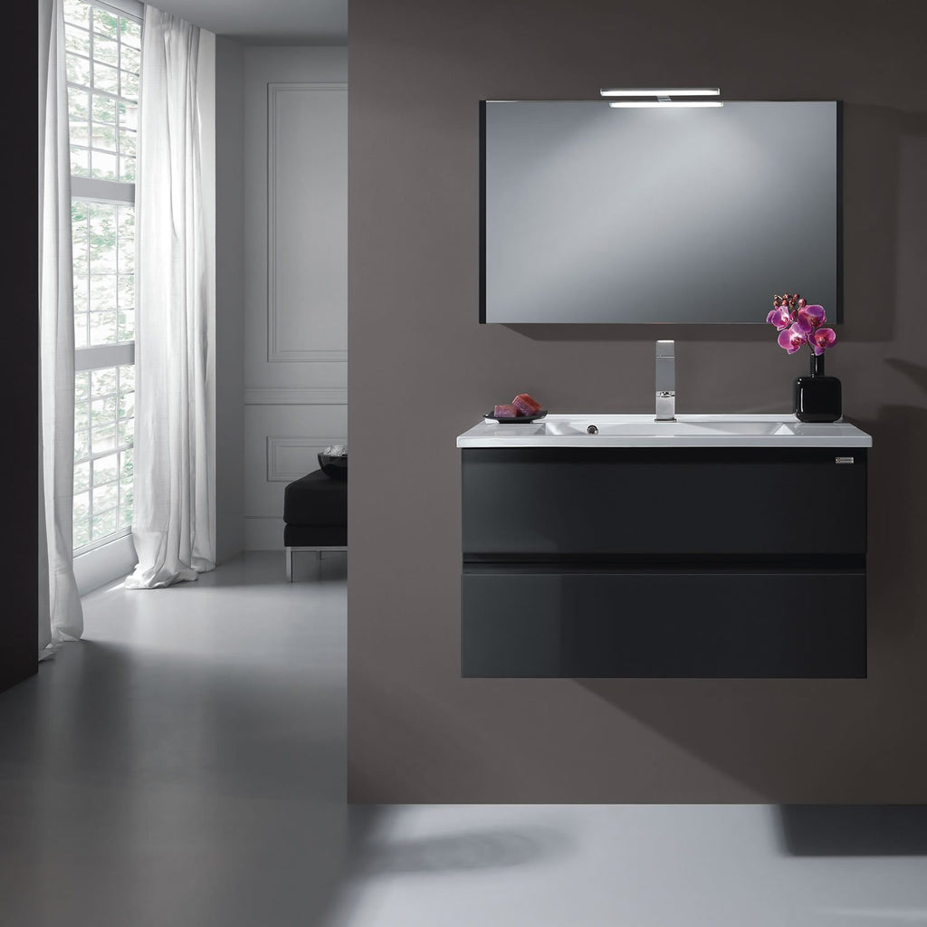 28" Single Vanity, Wall Mount, 2 Drawers with Soft Close, Grey, Serie Solco by VALENZUELA