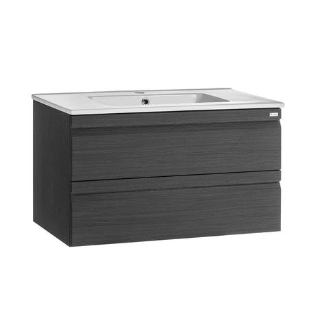 24" Single Vanity, Wall Mount, 2 Drawers with Soft Close, Grey, Serie Solco by VALENZUELA