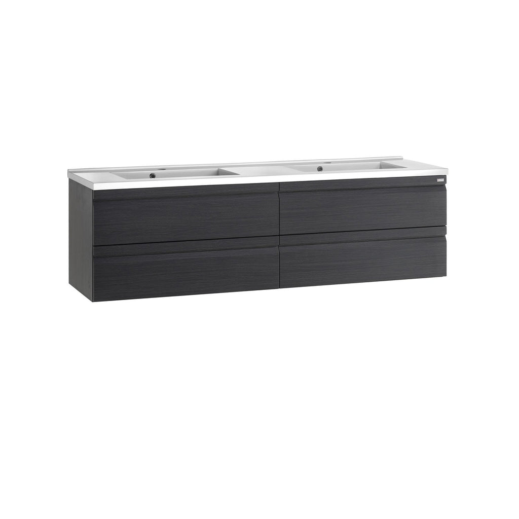 64" Double Vanity, Wall Mount, 4 Drawers with Soft Close, Grey, Serie Solco by VALENZUELA