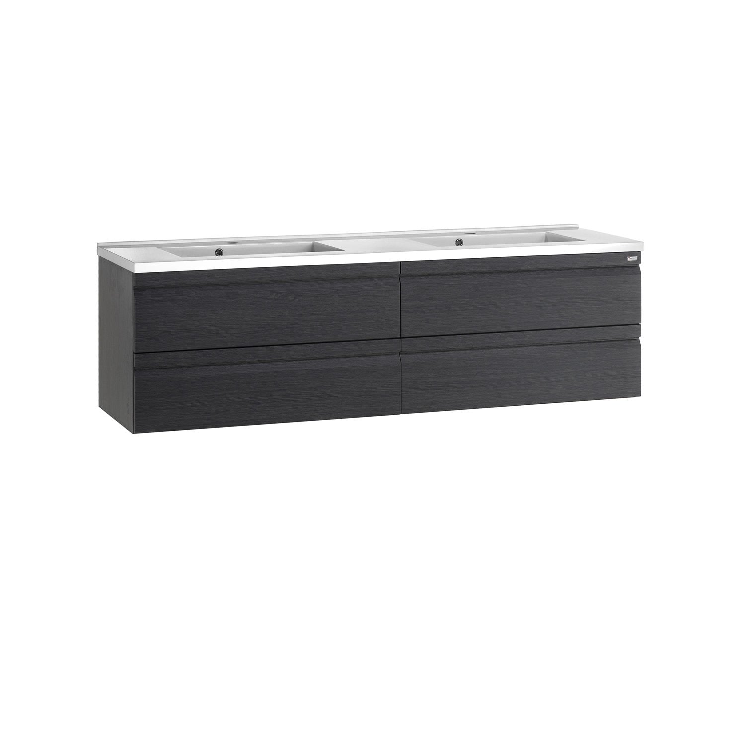 56" Double Vanity, Wall Mount, 4 Drawers with Soft Close, Grey, Serie Solco by VALENZUELA