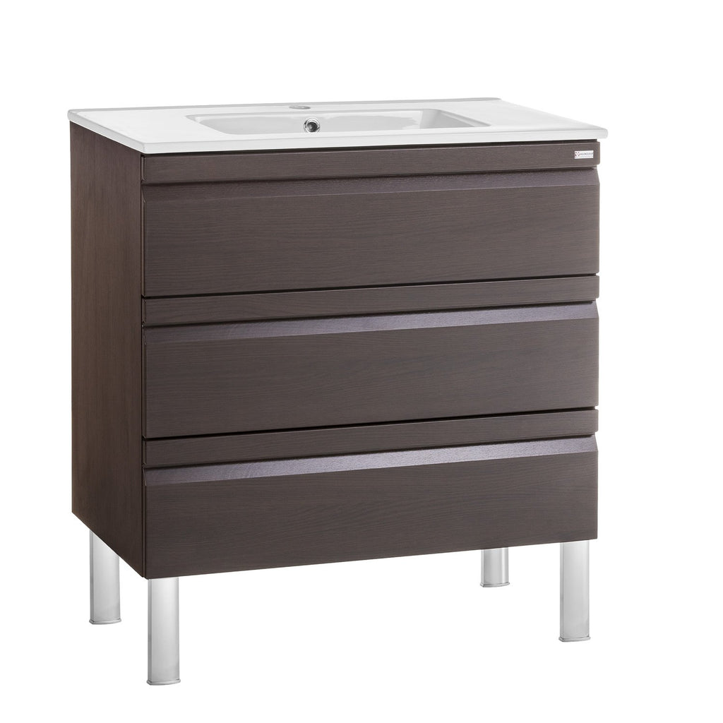 40" Single Vanity, Floor Mount, 3 Drawers with Soft Close, Wenge, Serie Solco by VALENZUELA