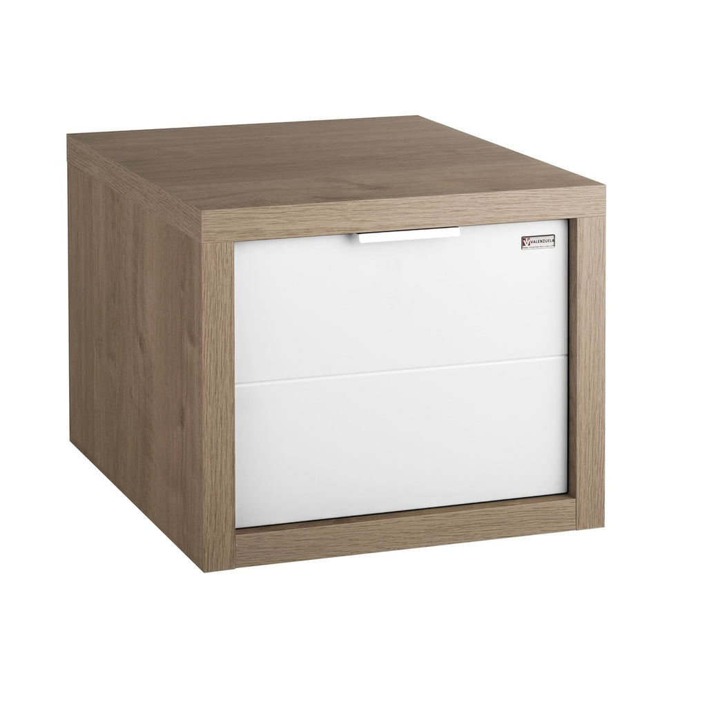 16" Lower Side Cabinet, Wall Mount, 1 Drawer whit Handle and Soft Close, Oak - White, Serie Tino by VALENZUELA